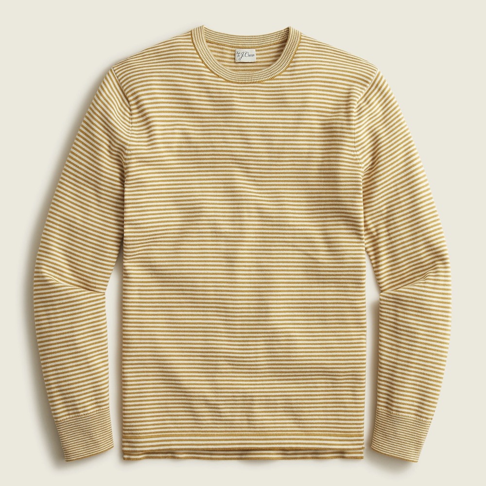 NEW J. Crew Knit Cotton Split-Hem Sweater Stripe Golden Brown & Cream Men's XL - Picture 8 of 8